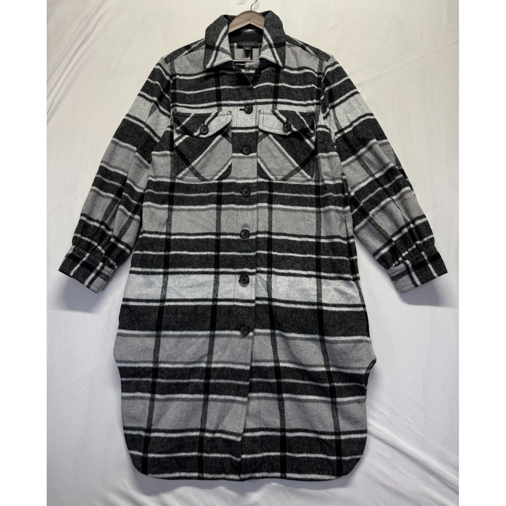 Halogen Flannel Longline Shacket Women S Gray Black Plaid Button Front Oversized